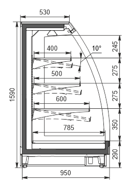 Тепловые полувертикальные витрины Louisiana eco NSV 095 heat O 160