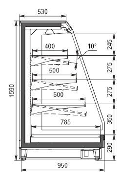 Тепловые полувертикальные витрины Louisiana eco NSV 095 heat O 160