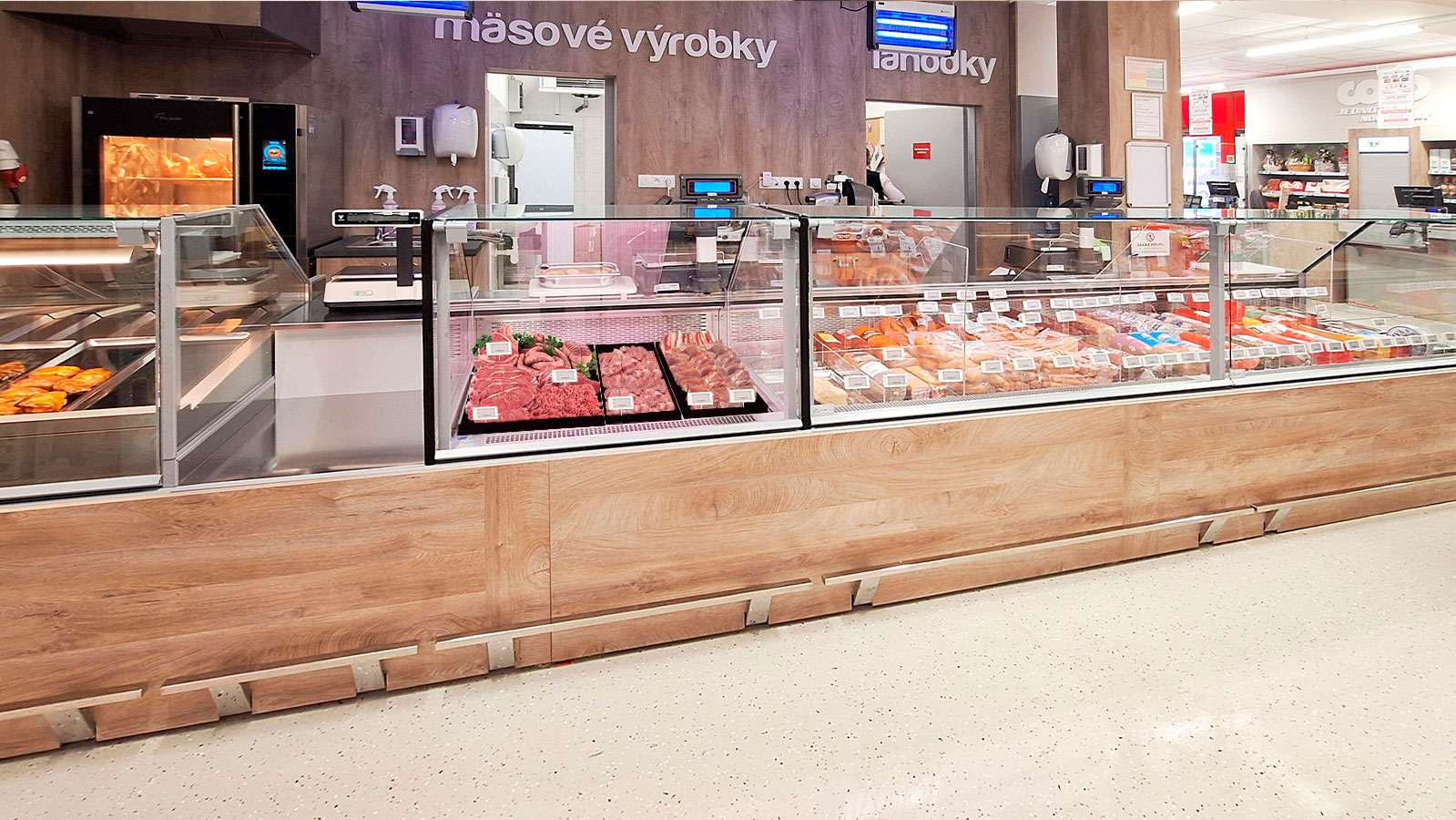 Холодильні вітрини Мissouri MС 120 deli PS 130-DBM, Missouri NC 120 cash desk 085, магазин біля дому Coop, Словаччина
