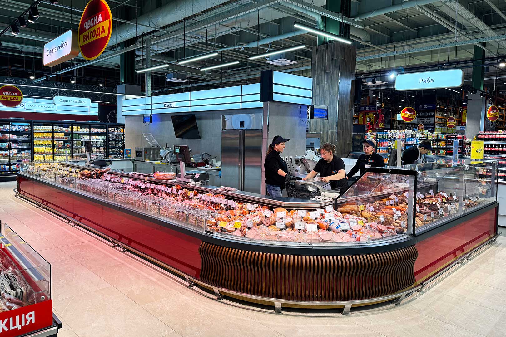 Супермаркет Food Market, г. Киев Холодильные витрины Missouri MC 120 deli self 086-DBM, Missouri MC 120 deli PS 130-DBM, супермаркет Food Market, г. Киев